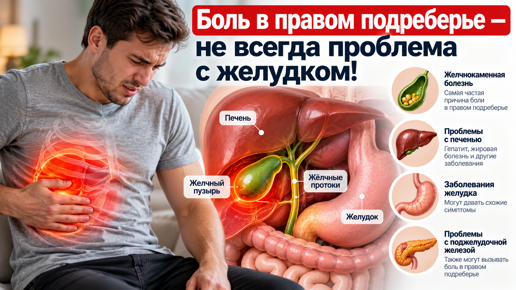 Боль в правом подреберье — не всегда проблема с желудком! 3 главных признака острого холецистита и правильные действия